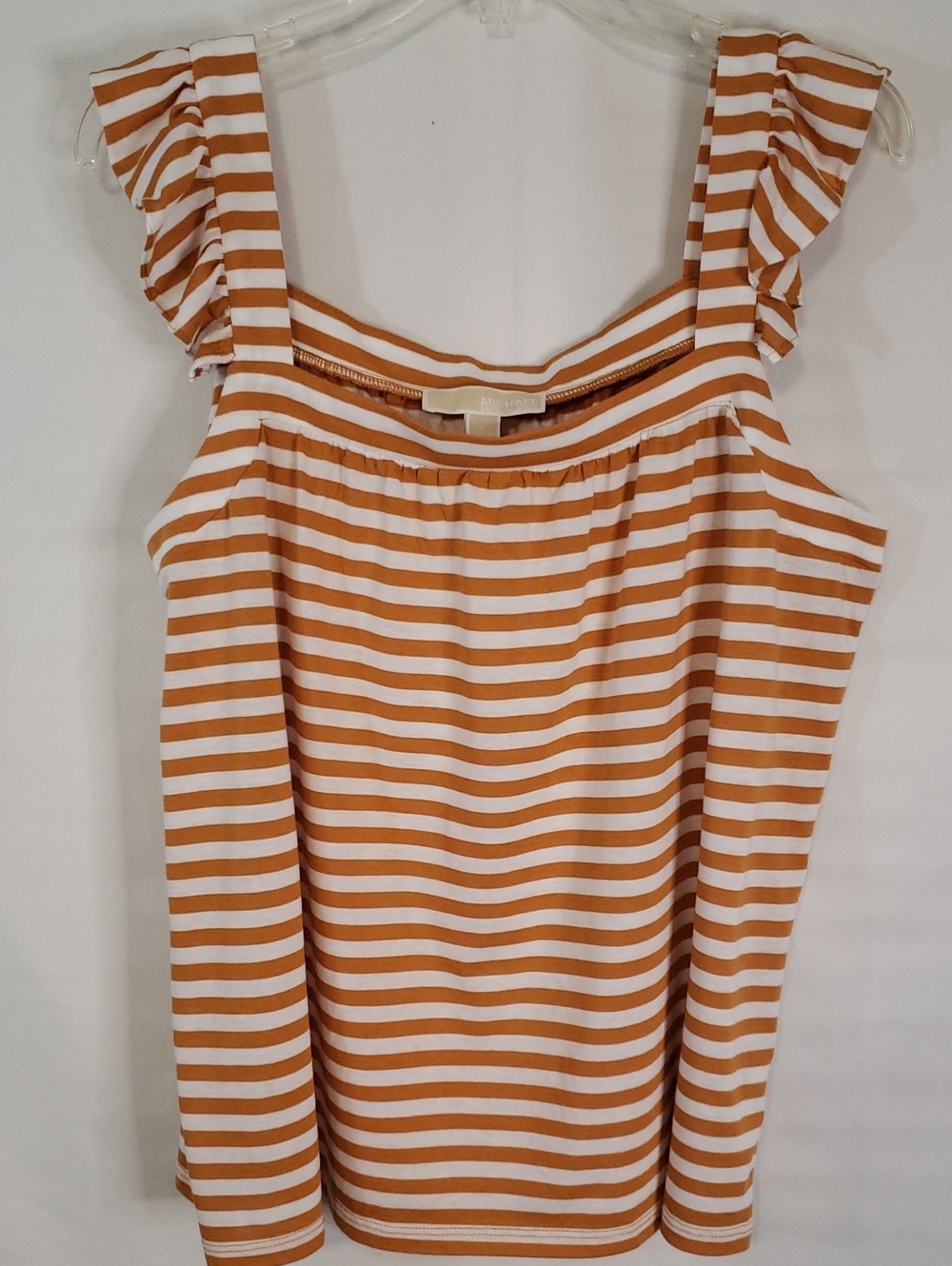 Michael Kors NWOT Burnt Orange and White Striped Ruffle Strap Tank Top